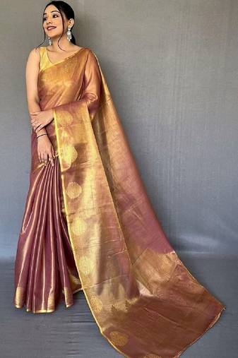 Brown zari tissue designer saree