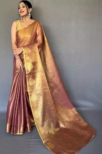 Brown zari tissue designer saree