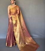 Brown zari tissue designer saree