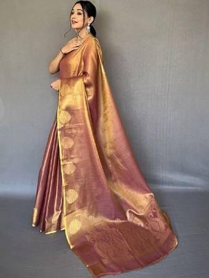 Brown zari tissue designer saree 2