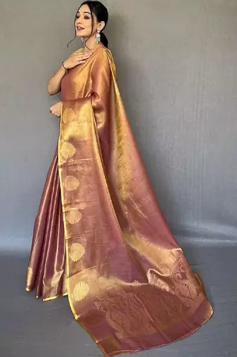 Brown zari tissue designer saree