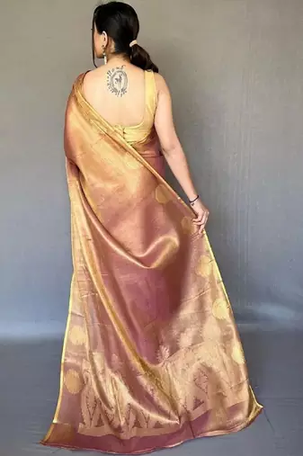 Brown zari tissue designer saree