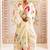 Off white floral sequinned satin designer block print saree