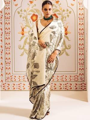 White floral satin saree 1