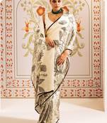 White floral satin saree