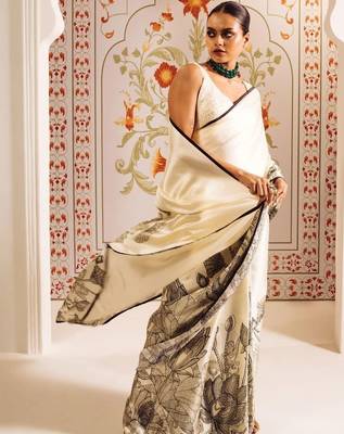 White floral satin saree 3