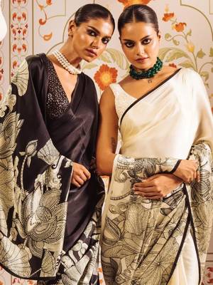 White floral satin saree 4