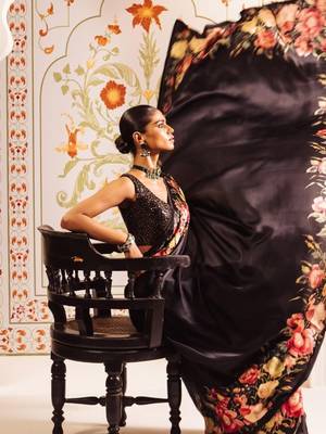 Black satin saree 1