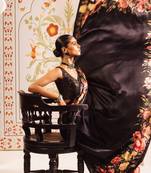 Black satin saree