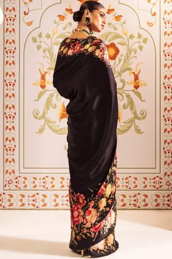 Black satin saree