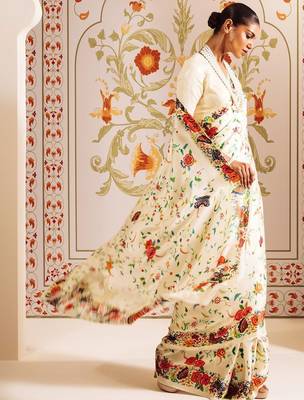 Off white floral satin designer saree 2