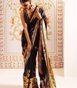 Black ethnic motifs sequinned satin designer saree