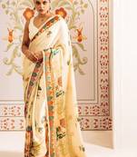 Off white ethnic motifs satin designer saree