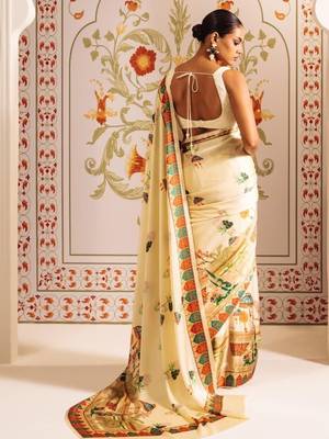 Off white ethnic motifs satin designer saree 3