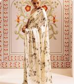 Off white floral satin designer saree
