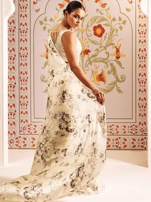 Off white floral satin designer saree 2