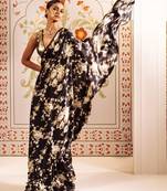 Black floral satin saree