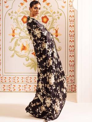 Black floral satin saree 2