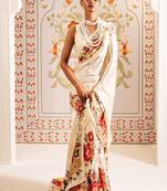 Off white floral satin designer saree