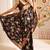 Black floral satin designer block print saree