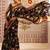 Black floral satin designer block print saree