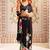 Black floral satin block print saree