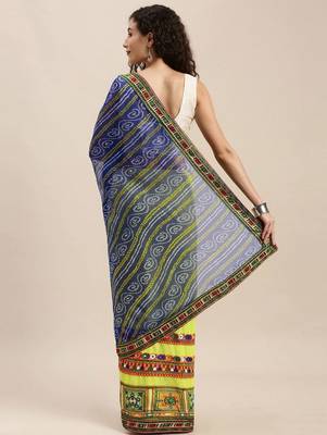 Yellow bandhani embroidered pure georgette bandhani saree 2