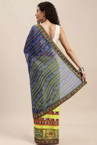 Yellow bandhani embroidered pure georgette bandhani saree