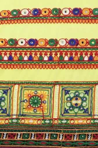 Yellow bandhani embroidered pure georgette bandhani saree