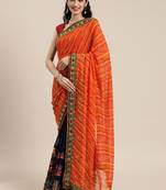 Orange printed  embroidered pure georgette bandhani saree