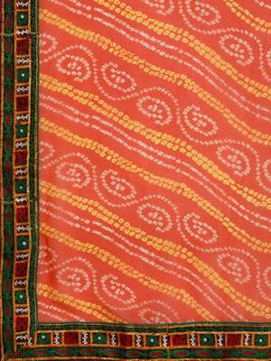 Orange printed  embroidered pure georgette bandhani saree 4