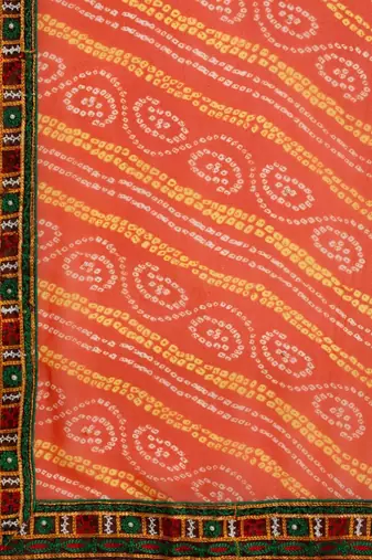 Orange printed  embroidered pure georgette bandhani saree