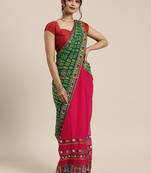 Green embroidered pure georgette bandhani saree