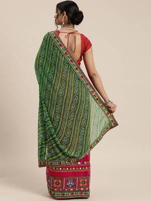 Green embroidered pure georgette bandhani saree 2