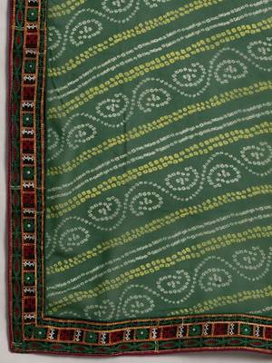 Green embroidered pure georgette bandhani saree 4