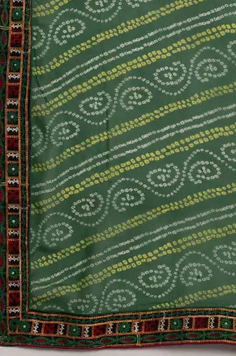 Green embroidered pure georgette bandhani saree