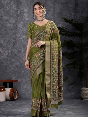 Green kalamkari block print saree 1