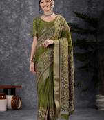 Green kalamkari block print saree