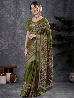 Green kalamkari block print saree 2