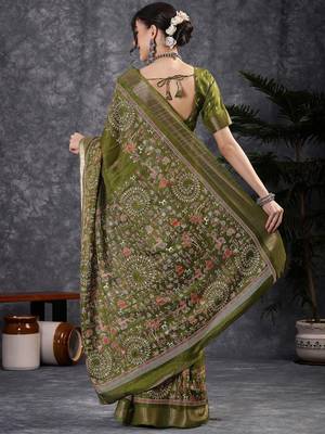 Green kalamkari block print saree 3