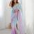 Blue floral embellished thread work saree with blouse