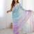 Blue floral embellished thread work saree with blouse