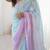 Blue floral embellished thread work saree with blouse