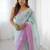 Teal embellished sequinned silk blend saree