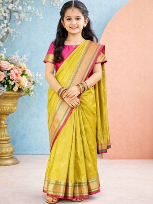 Pink ethnic motifs woven design zari art silk banarasi saree 1