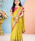 Pink ethnic motifs woven design zari art silk banarasi saree