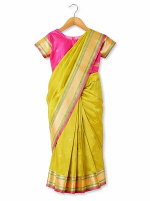 Pink ethnic motifs woven design zari art silk banarasi saree 2