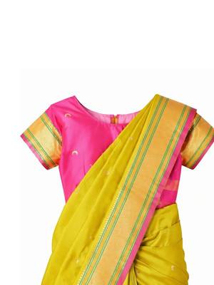 Pink ethnic motifs woven design zari art silk banarasi saree 4