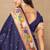 Navy blue ethnic motifs woven design zari paithani saree