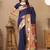 Navy blue ethnic motifs woven design zari paithani saree